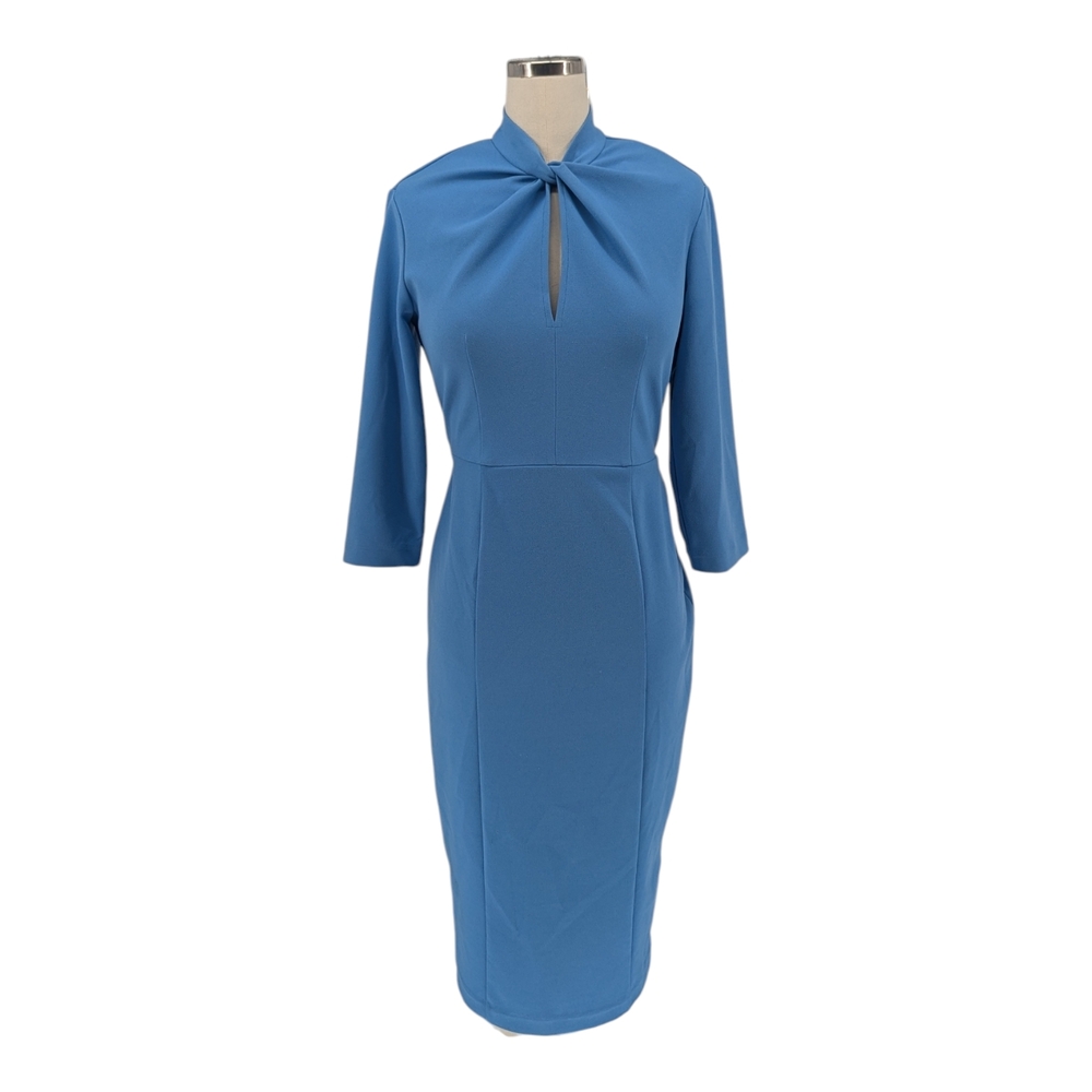 00576 Donna Morgan Sheath Dress Blue size 2 preppy Business casual office work